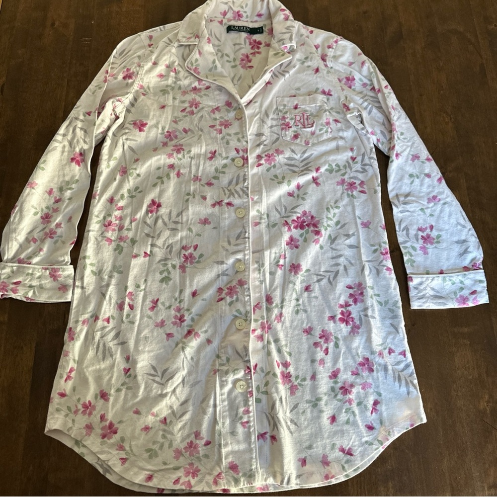 Lauren Ralph Lauren S Sleep Shirt Floral Embroidered Prarie Bridal Cottage 💕